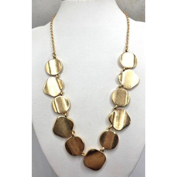 Gold-Tone Adjustable Chain Necklace With Textured Disk Pendant Design By Loft - Picture 3 of 3